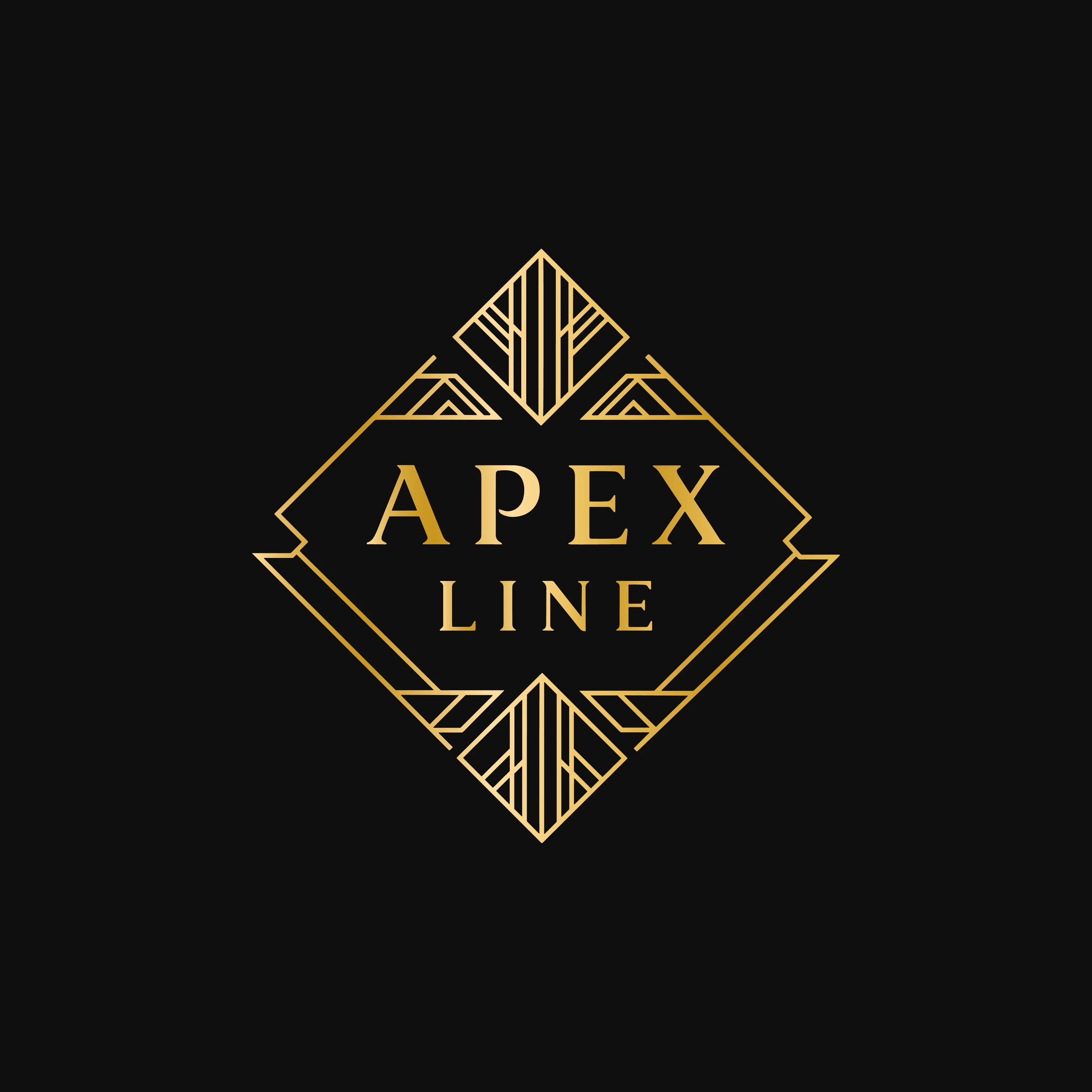Logo de ApexDetail con diseño dorado estilo art déco sobre fondo negro — marca de productos de limpieza para coche.